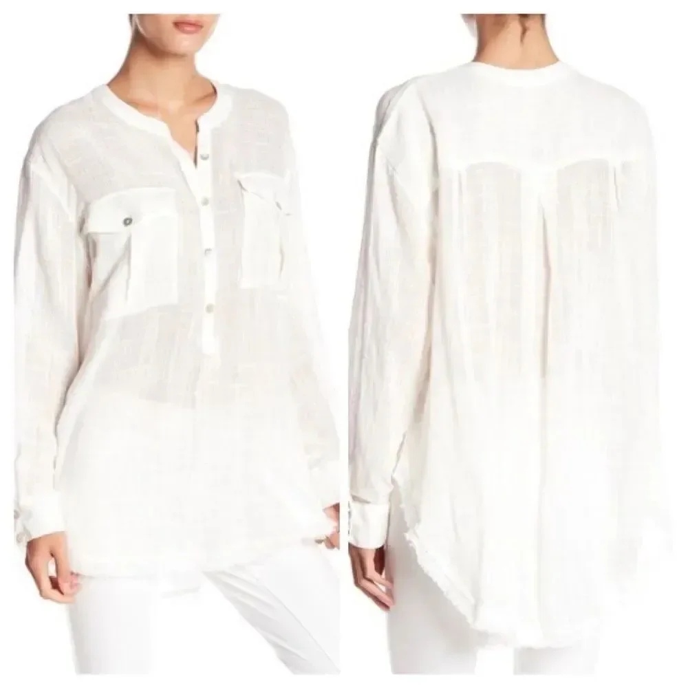 Free People White “Talk to Me” Blouse Sz Sm/P